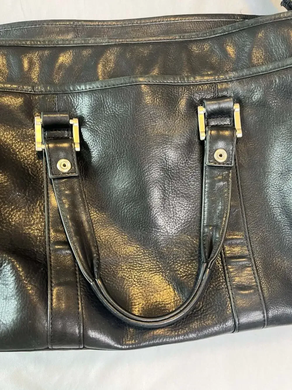 Vintage 80s Bill Blass Black Leather Laptop Messenger or Shoulder Bag